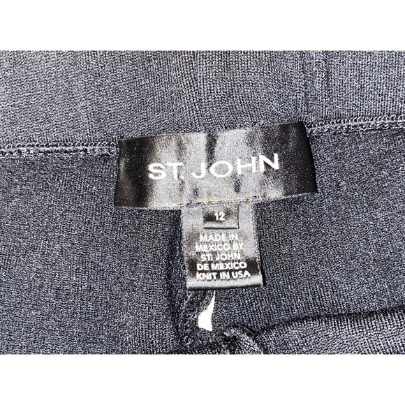 St. John Black High -Rise Pull-On Stretch Fabric Straight-Leg Women's Pants 12 - Picture 6 of 9